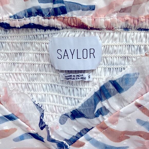 Saylor Teryn Smocked Printed Boho Puff Sleeve V Neck Crop Top Size S - Picture 3 of 10